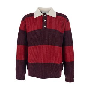 Dunst Men Red Polo Shirt With Ribbed Design And Striped Motif In Wool Man